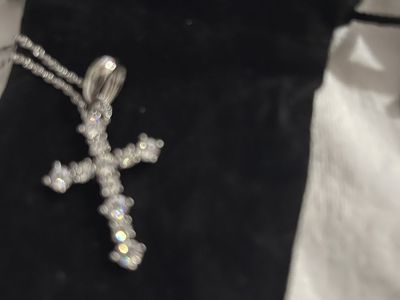 Silver Diamond-Style Pave Cross Pendant Necklace with Matching Chain