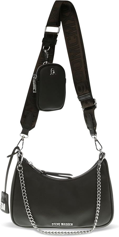 Steve Madden Baddie Black Crossbody Bag with Detachable Pouch and Chain Strap