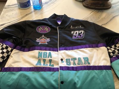 Mitchell & Ness NBA All-Star Weekend '93 Bomber Jacket Men's XL Purple Teal White Black Checkered