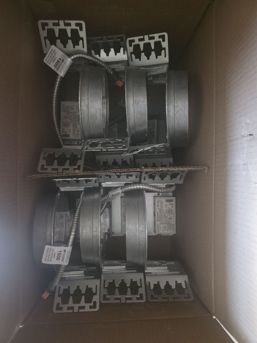 Brand new sealed case of 6 Cooper Lighting Portfolio commercial-grade 6" LED recessed downlight housings.