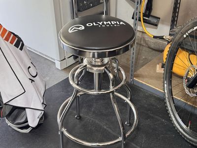 Olympia Tools Adjustable Rolling Swivel Shop Stool with Backrest - Black/Chrome
