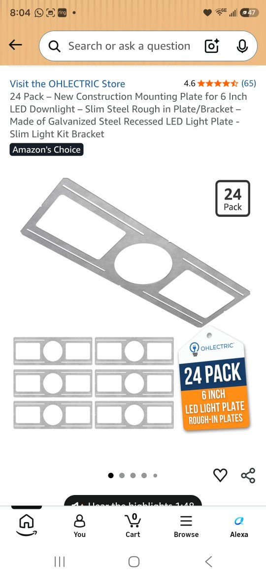 OHLECTRIC 24-Pack 6-Inch Galvanized Steel LED Slim Light Rough-in Plates for New Construction