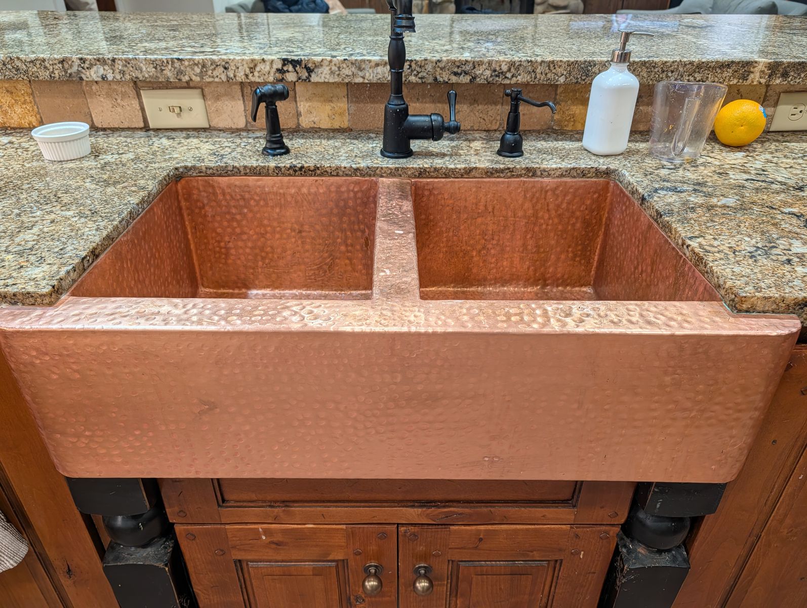 Hammered Copper Farmhouse Double Sink + Danze Faucet Set (2024) – $375