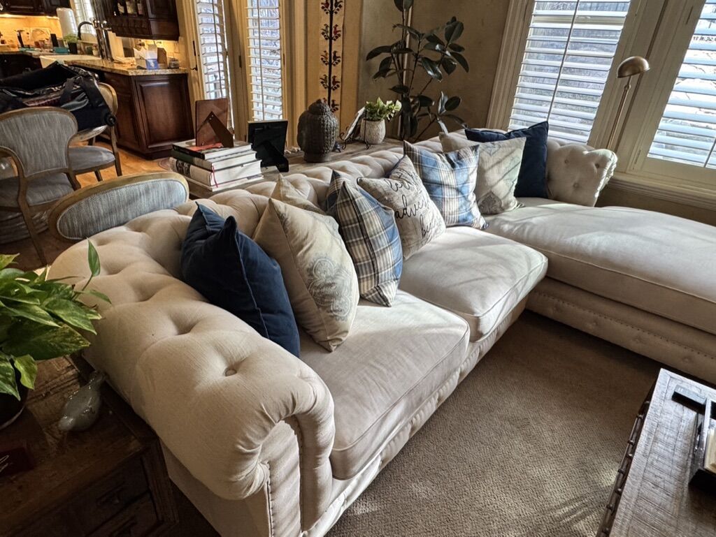 Used Beige Linen Sectional For Sale