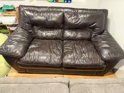 Set Of Dark Leather Couches