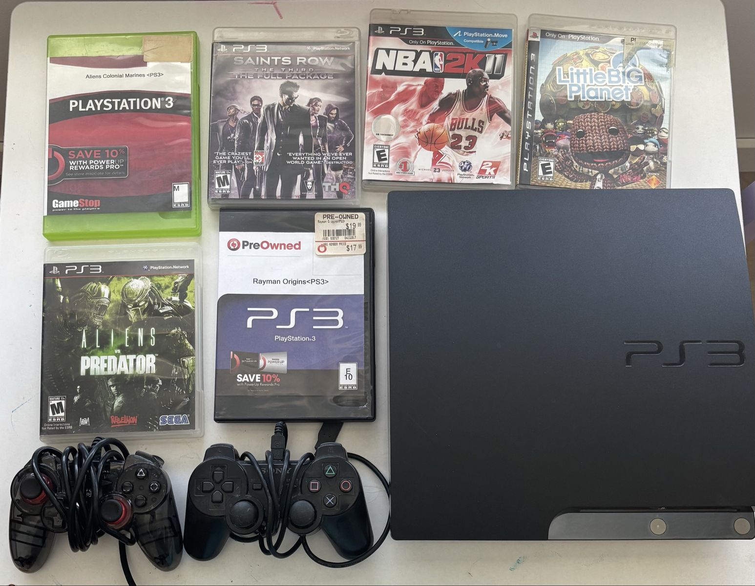 Sony PlayStation 3 PS3 Console Bundle with 2 Controllers & 6 Games (Saints Row, NBA 2K11)