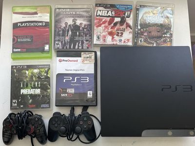 Sony PlayStation 3 PS3 Console Bundle with 2 Controllers & 6 Games (Saints Row, NBA 2K11)