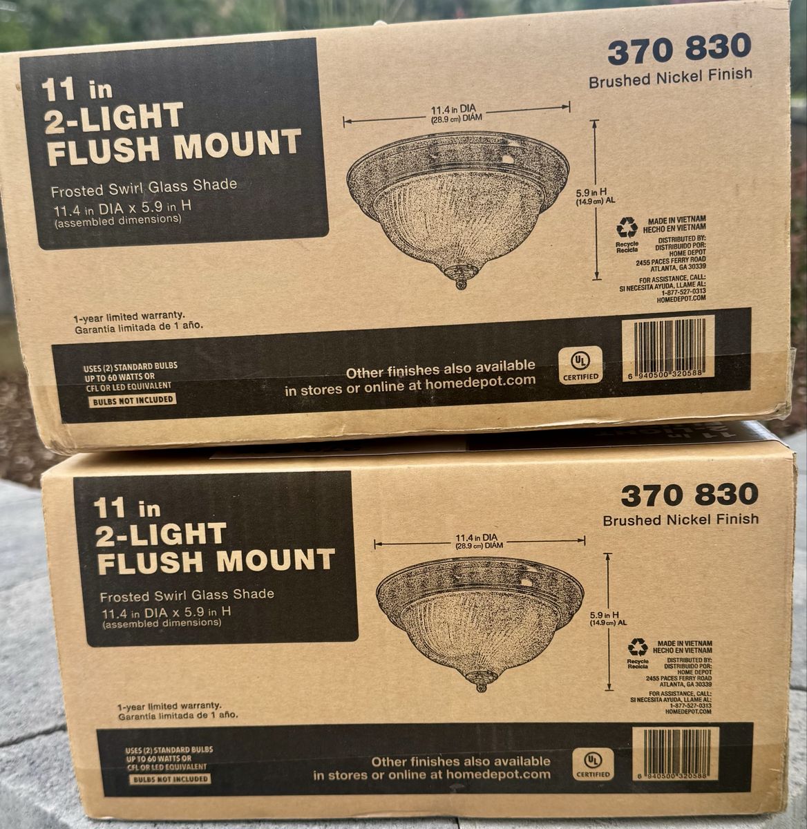 Brand New Home Depot 11-inch 2-Light Brushed Nickel Flush Mount ceiling lights with Frosted Glass Shade