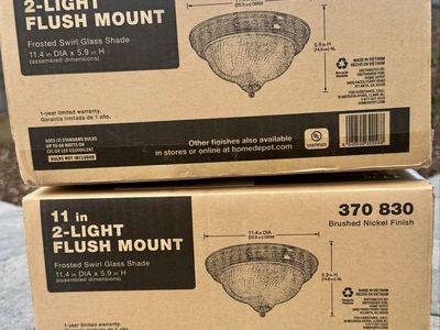Brand New Home Depot 11-inch 2-Light Brushed Nickel Flush Mount ceiling lights with Frosted Glass Shade