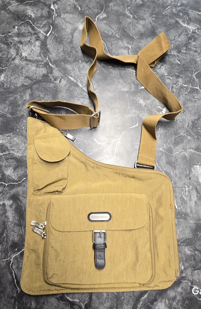 Baggallini Olive Green Nylon Crossbody Bag with Multiple Pockets - Adjustable Strap