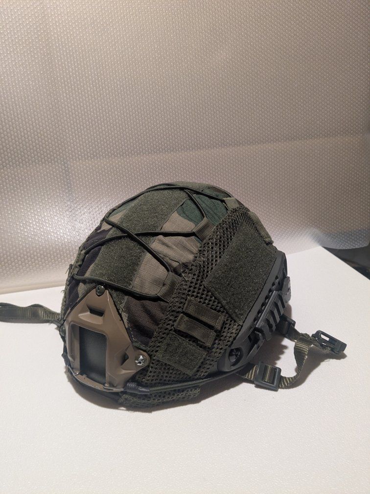 Tactical Airsoft Helmet with Camouflage Cover and NVG Mount - Olive Green