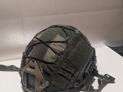 Tactical Airsoft Helmet with Camouflage Cover and NVG Mount - Olive Green