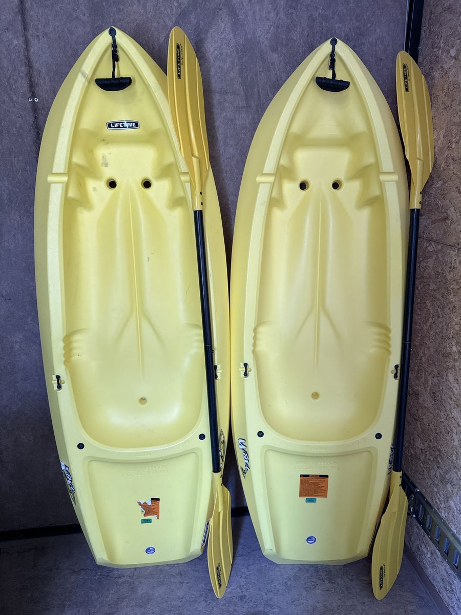 Two Lifetime Youth Wave Kayaks with Paddles - Yellow