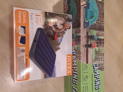 Youth camping tent and Intex twin air bed