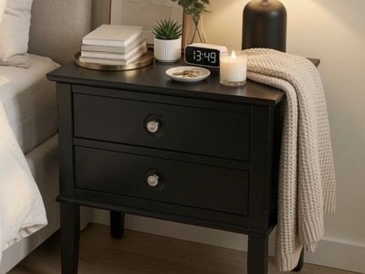 Black Nightstand with 2 Drawers - 22” W x 15.5” D x 25.5” H