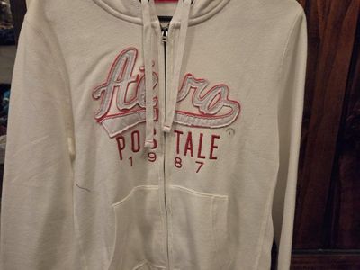 Aeropostale White Full-Zip Hoodie with Red Logo - Women's Large, New with Tags, Cotton and polyester