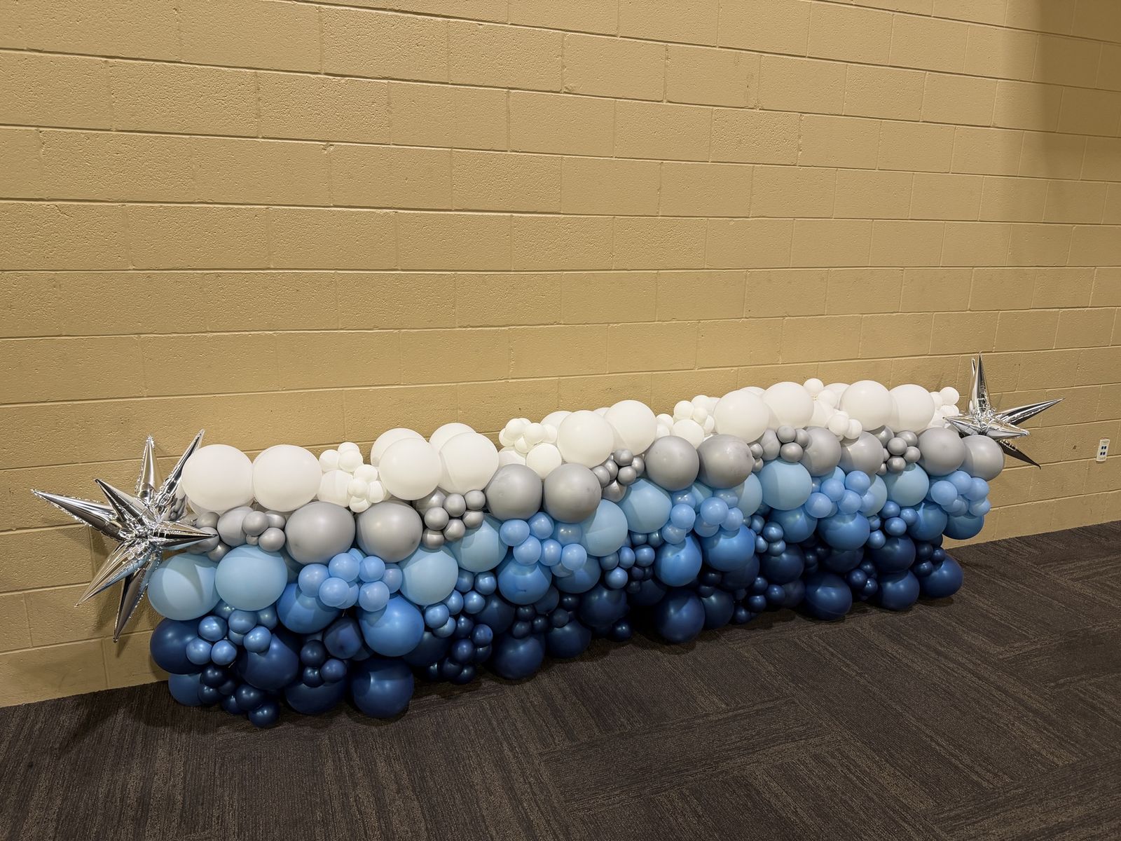 Blue, Silver, and White Balloon Garland Wall Decor with Starburst Accents