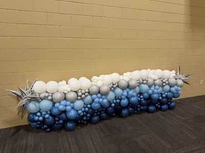 Blue, Silver, and White Balloon Garland Wall Decor with Starburst Accents