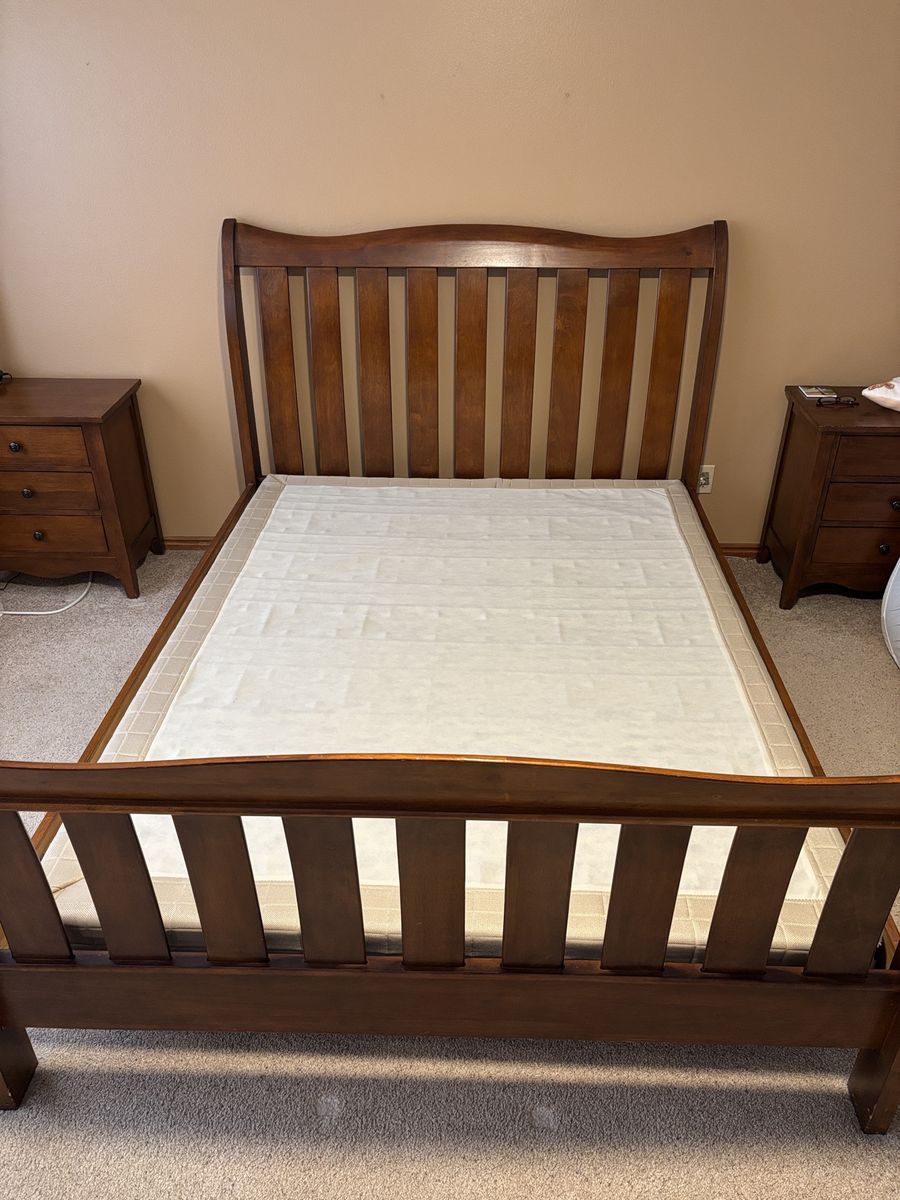 Wooden Queen Sleigh Bed Frame - Headboard & Footboard Included