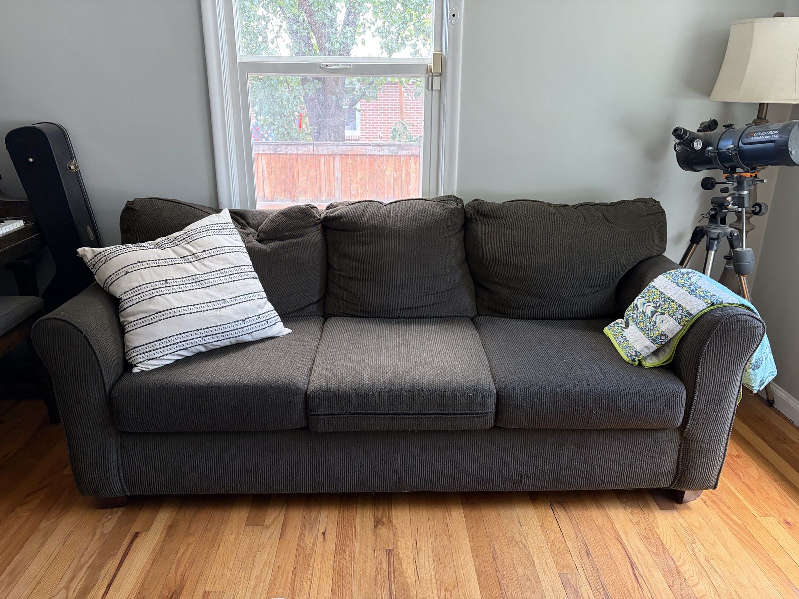 Dark Brown Textured Fabric Couch and Loveseat Living Room Set