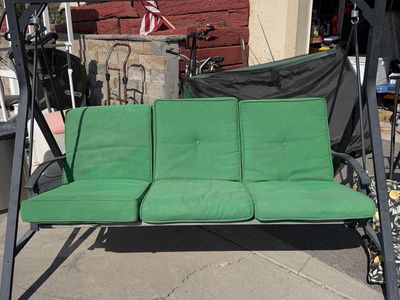 3-Person Outdoor Porch Swing with Green Cushions - Convertible Bed