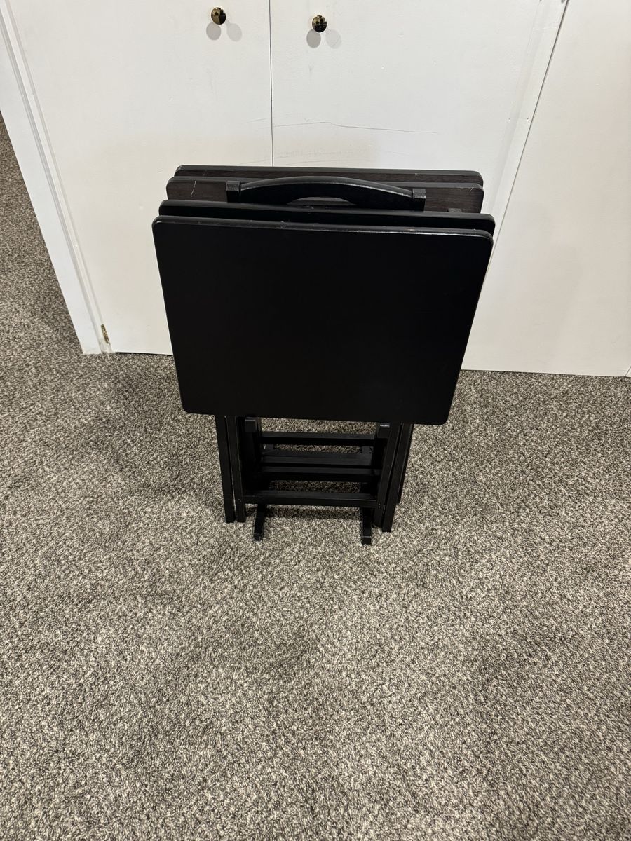 Black Folding TV Tray Tables Set of 4 with Storage Stand