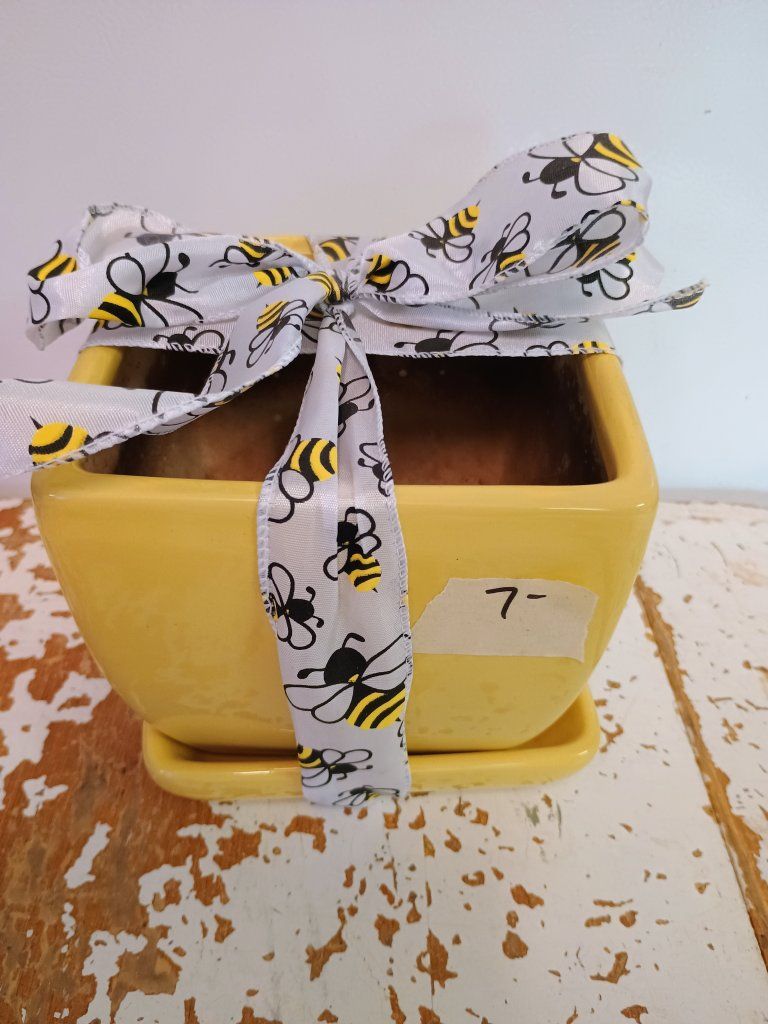 Yellow ceramic pot. 5 1/2"