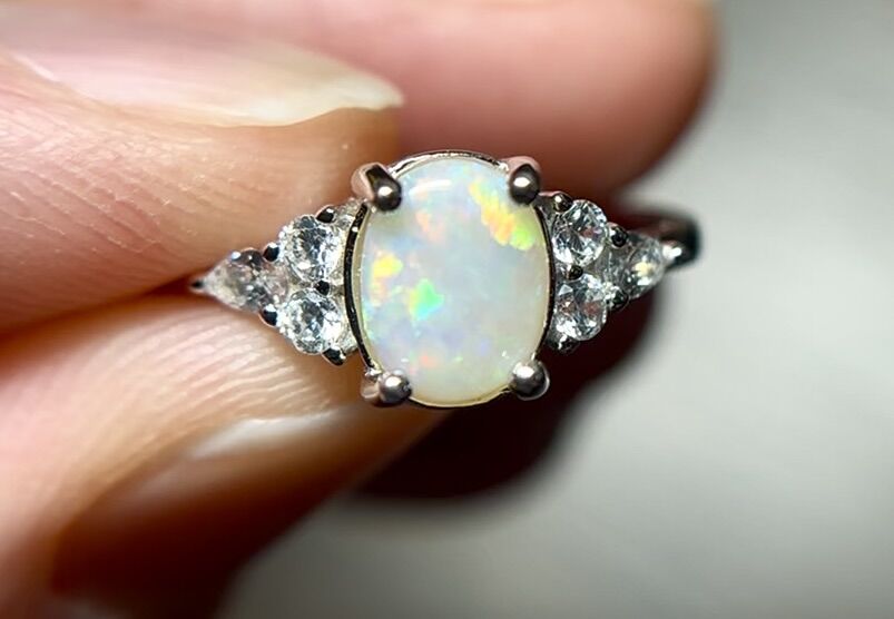 Size 6 Australian White Crystal Opal Silver Ring
