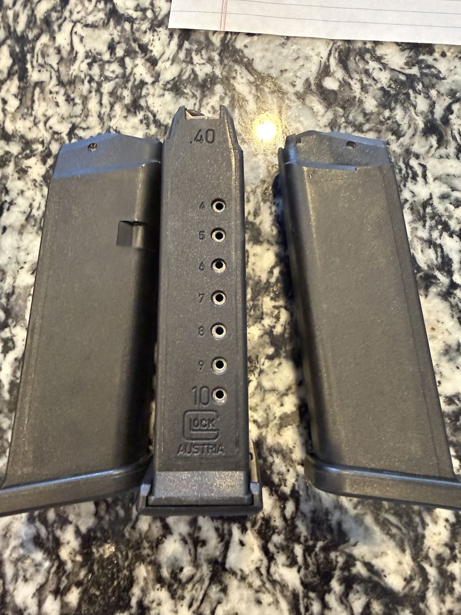 New original Glock .40 10 round magazines. I have 3 for sale. $15.00 each