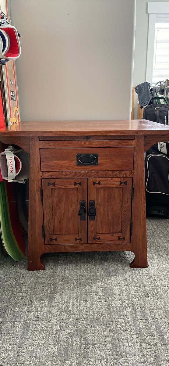 Mission Style Solid Oak End Table with Drawer & Cabinet