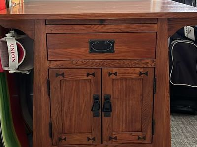 Mission Style Solid Oak End Table with Drawer & Cabinet