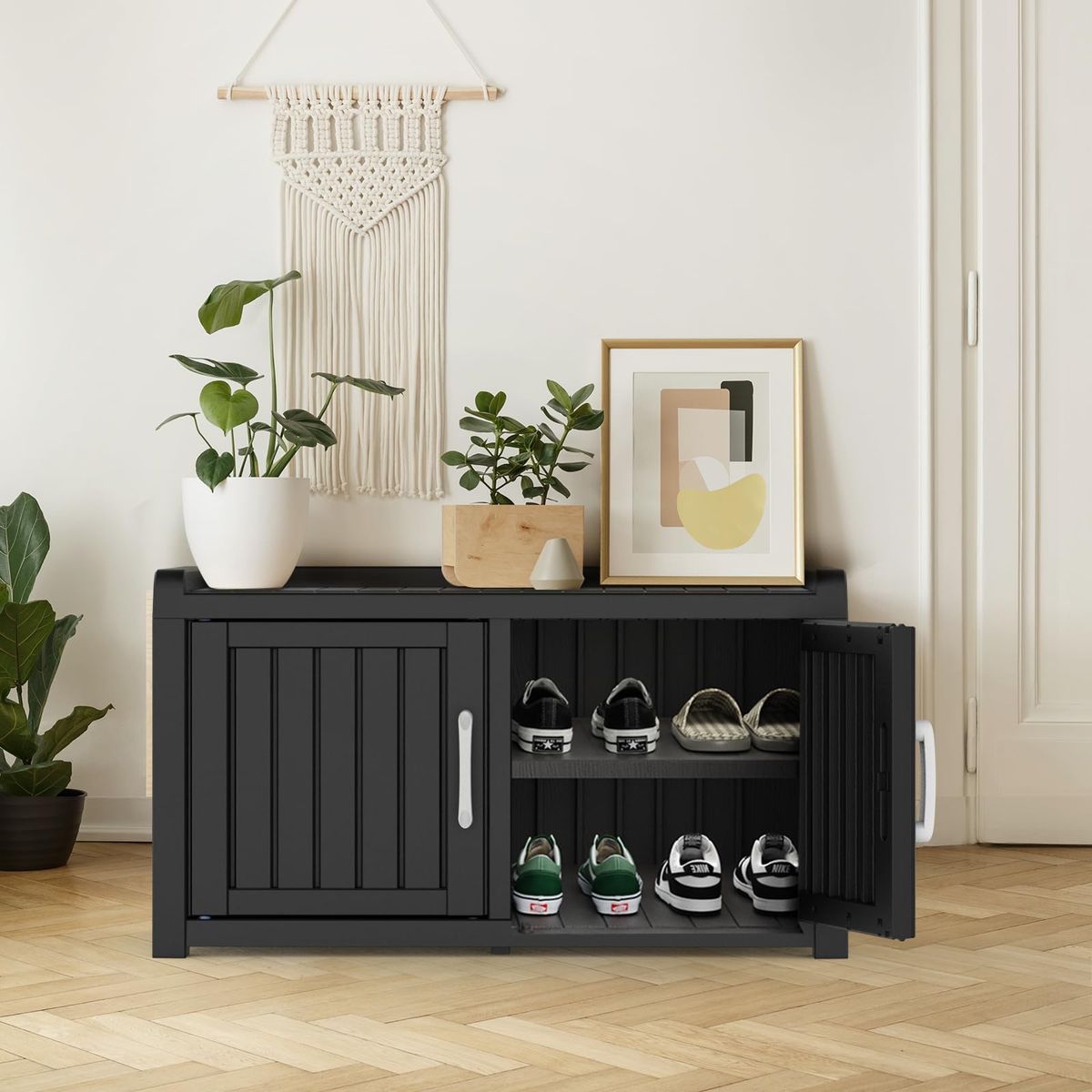 New! ROJIK Shoe Cabinet Waterproof UV-Resistant,Storage Bench Indoor Outdoor with Adjustable Shelves,for Entryway Bedroom