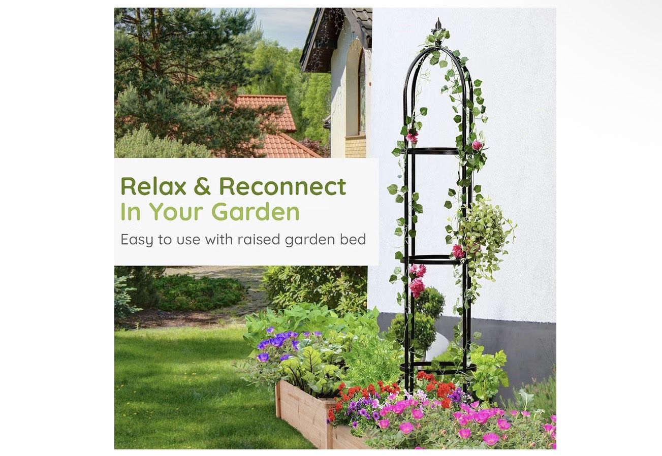 IDZO 100% Metal Obelisk Trellis for Climbing Plants Outdoor 6ft - 72in, Heavy Duty Black Garden Trellis brand new still in box.