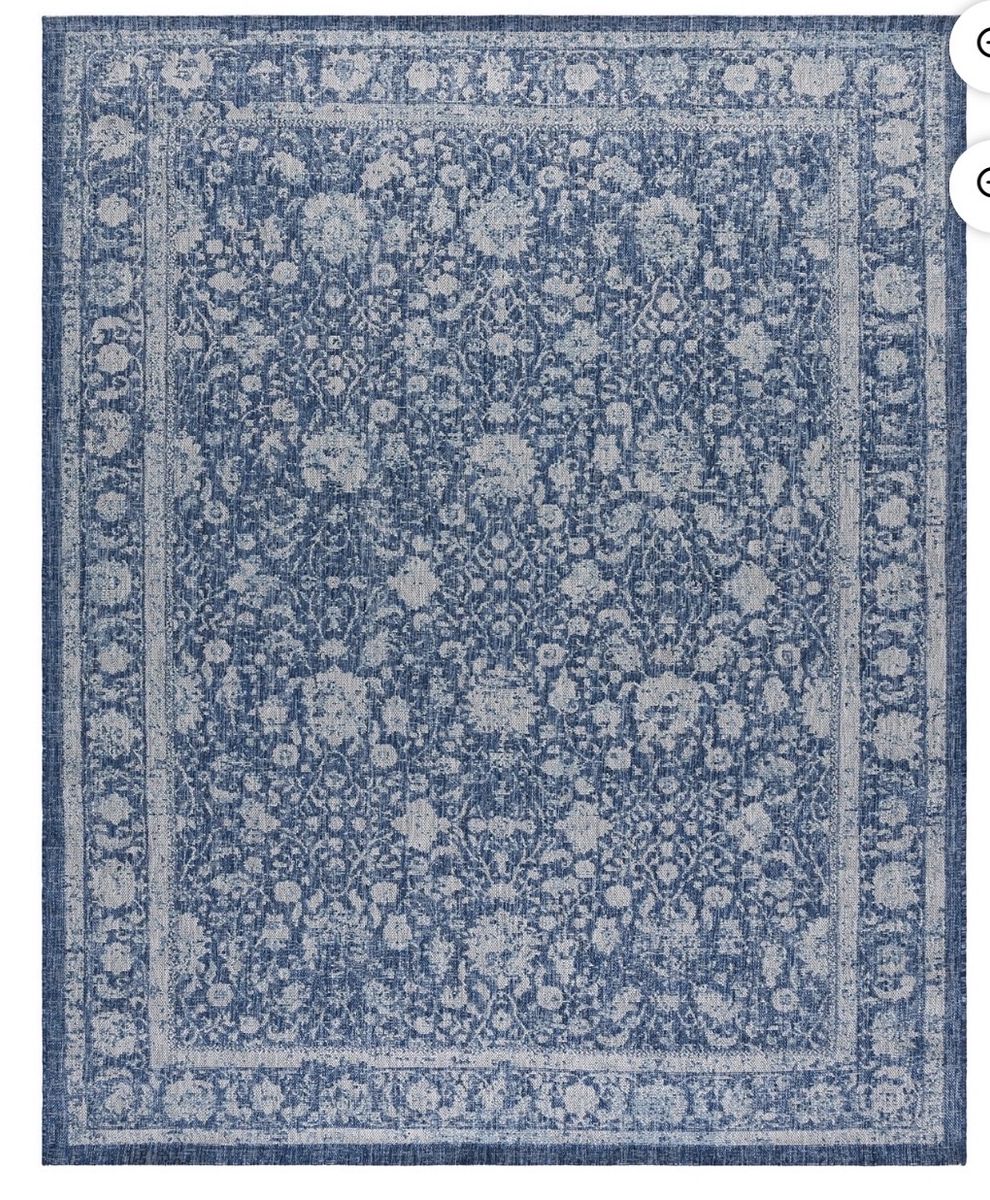 New Blue Floral Indoor/Outdoor Area Rug - Durable & Weather-Resistant (Size Unknown)