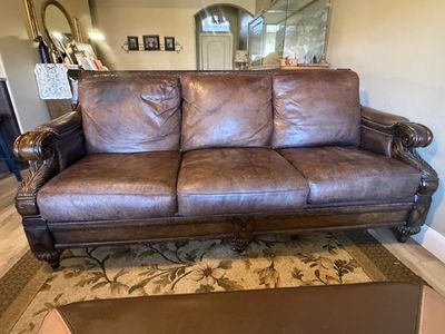 Genuine Leather & Solid Wood Sofa – $800