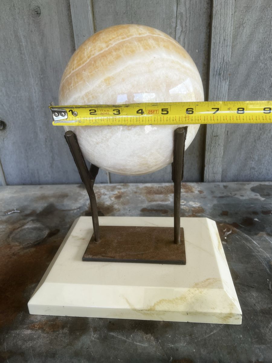 Large Vintage Onyx Marble Sphere Orb on Metal & Marble Stand 6.5" Diameter