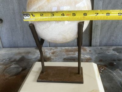 Large Vintage Onyx Marble Sphere Orb on Metal & Marble Stand 6.5" Diameter