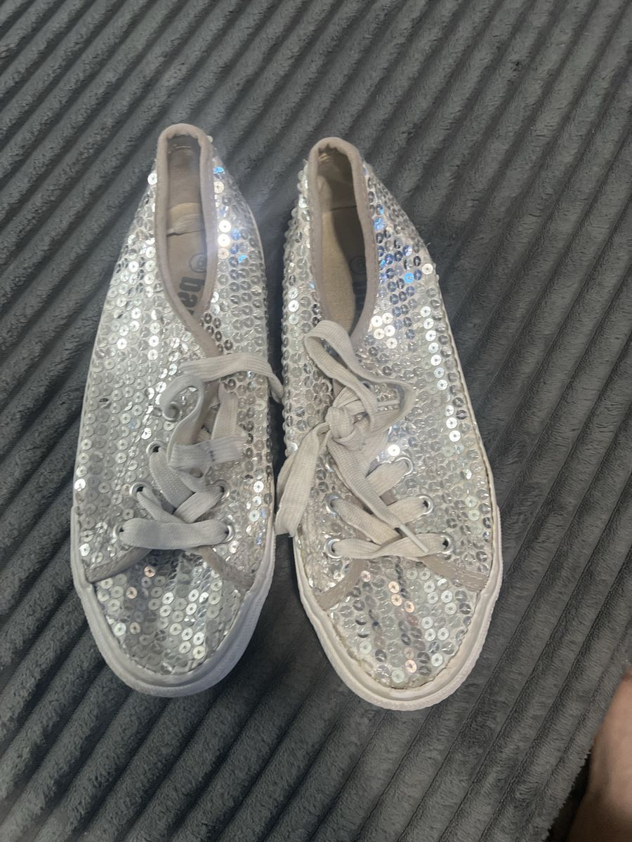 Balera Silver Sequin Lace-Up Dance Sneakers Shoes Size 6
