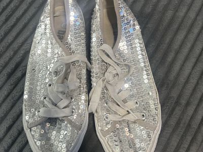 Balera Silver Sequin Lace-Up Dance Sneakers Shoes Size 6