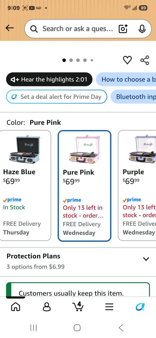 Retrolife record player - pink $50