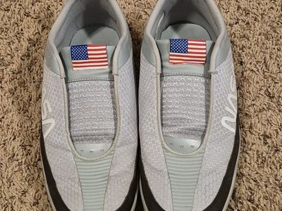 NASA Silver Mesh Slip-On Shoes - Men's Size 11 1/2 with American Flag Detail