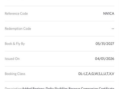 Delta SkyMiles Companion Certificate - Valid Until 05/31/2027