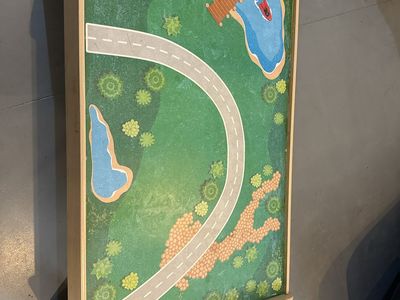 Wooden Kids Play Train Table with Illustrated Activity Surface