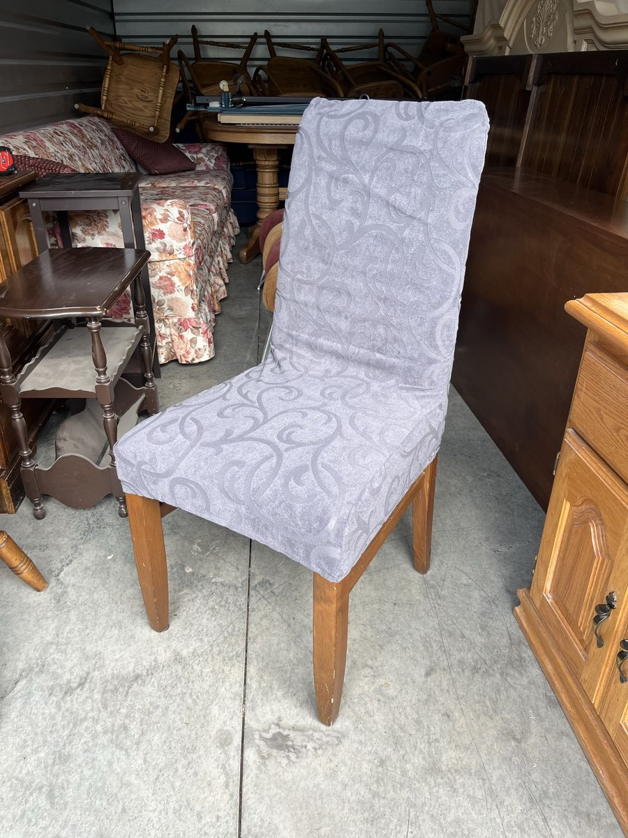 Dining Chair with Purpy Patterned Slipcover - Wood Frame