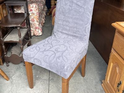 Dining Chair with Purpy Patterned Slipcover - Wood Frame