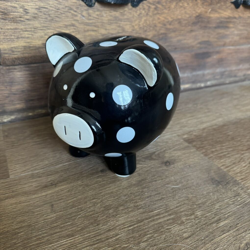 Vintage Large Black w/White Spots Piggy Bank