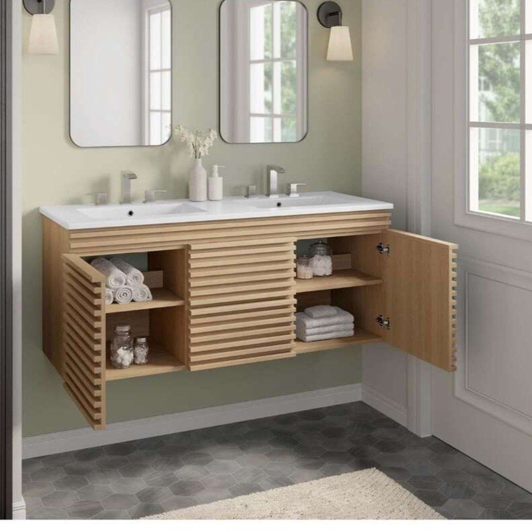 New in box wall mount vanity with double sink top