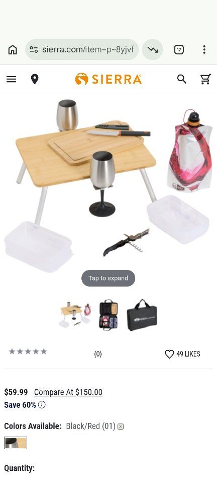 Sierra Portable Bamboo Picnic Table with Wine Glasses & Accessories for Outdoor Dining