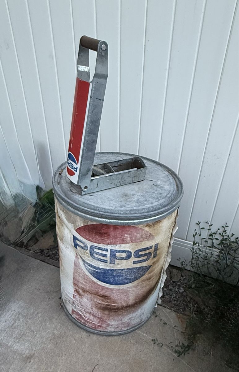 Vintage Pepsi Trash Can with Bottle Opener - Classic Advertising Collectible