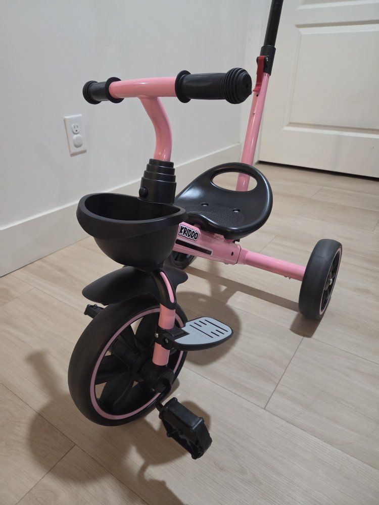 Kriddo Pink Toddler Tricycle with Push Handle